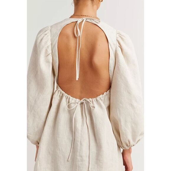 NWT DISSH Rosa WHITE Linen Mini Dress Size 8 Puff sleeves Open back - Picture 3 of 7